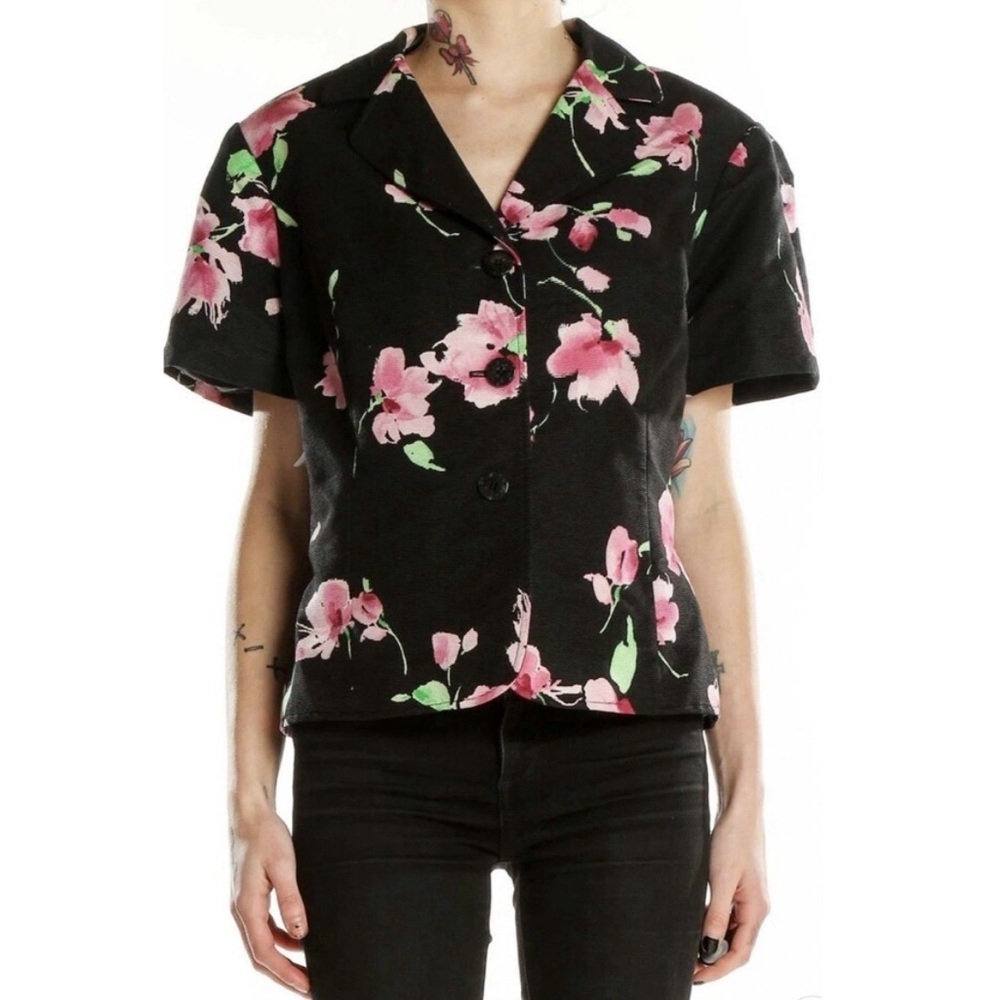 St. John Floral Silk Short Sleeve Blazer